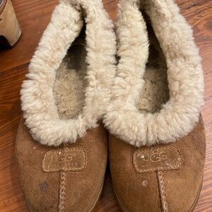 UGG Chestnut Brown Suede Shearling Moccasin Slippers